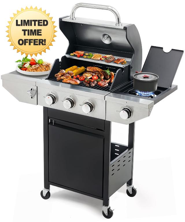 3 Burner Propane Gas Grill with Side Burner