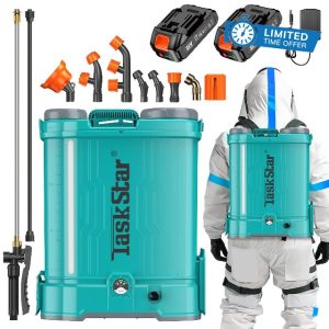 Backpack Sprayer 4 Gallon Battery Powered Electric Sprayer - TaskStar Total 4000mAh Battery Lawn Sprayer 100PSI Adjustable Pressure with 2 Wands