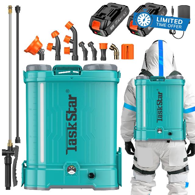Backpack Sprayer 4 Gallon Battery Powered Electric Sprayer - TaskStar Total 4000mAh Battery Lawn Sprayer 100PSI Adjustable Pressure with 2 Wands
