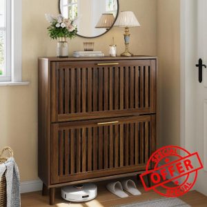 Shoe Cabinet with 2 Flip Louvered Drawers