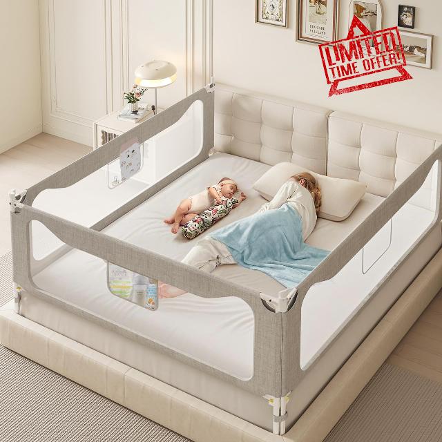 Dr. Pure Bed Rails Guard for Toddlers Adults: (3 Pack) 3-Side Protection Bedrail for King Bed - Extral Tall Adjustable Child Safety Side Railing Guards Gate with Safety Locks for Kids(78.7x78.7x74.8”)