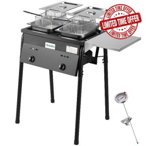 Iron Two-Tank Propane Deep Fryer with Thermometer