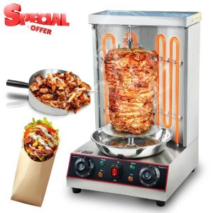 Electric Shawarma Grill Vertical Rotisserie Oven Broiler Gyro Doner Kebab Machine with Meat Catch Pan