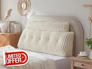 Headboard Pillow + A Long Neck Roll Pillow Body Pillow，Faux Fur Headboard Wedge Pillow with Removable Cover (Beige