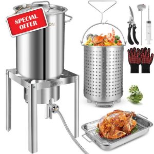 AOSION 30QT Stainless Steel Turkey Fryer&Seafood Boil Pot with 55