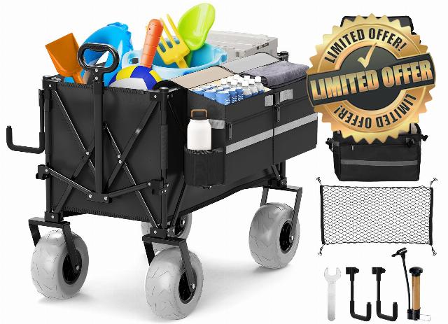Beach Wagon with Big Wheels for Sand and Detachable Cooler