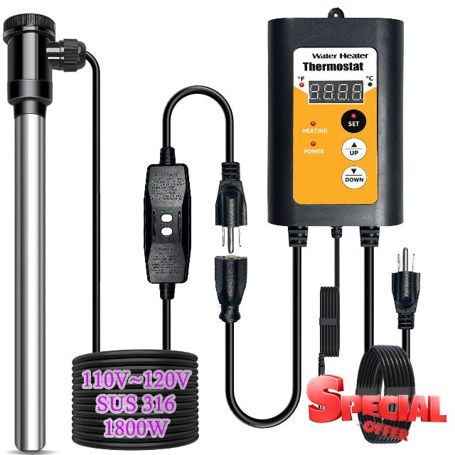 1800W Portable Fully Submersible Electric Pool And Hot Tub Immersion Water Heater With Gfci Plug