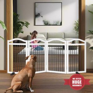 Freestanding Dog Gate Indoor Wooden Pet Gates for Doorways White Foldable Dog Fence for Stairs Puppy Gate for The House