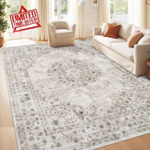 8x10 Area Rugs for Living Room: Washable Vintage Rug Indoor Soft Non-Slip Distressed Large Carpet for Bedroom Dining Room Home Office (Taupe