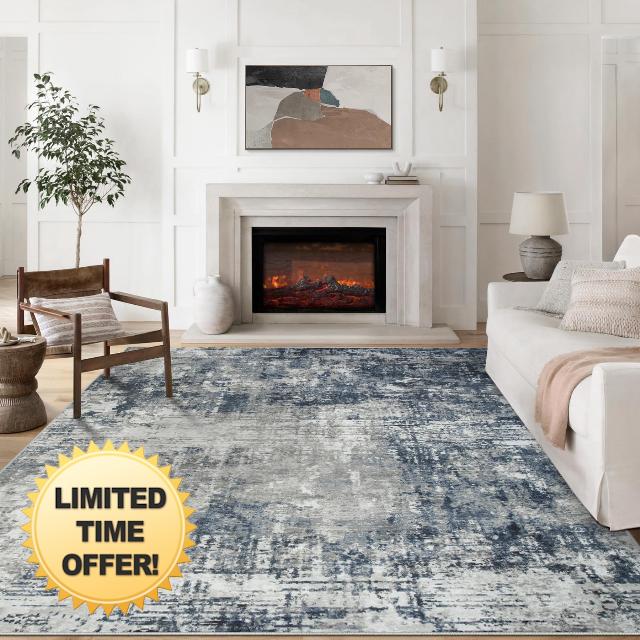 9x12 Area Rugs for Living Room Rug Washable: Modern Large Rug for Dining Room Bedroom Carpet Non Slip 9 by 12 Indoor Abstract Nursery Home Office Blue Grey