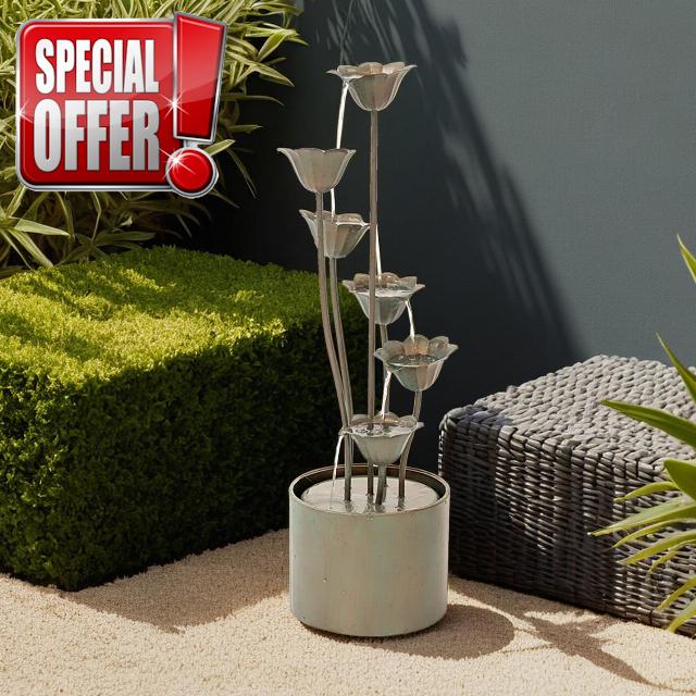 XBrand Metal Sculptural Multi-Tiered Flower Water Fountain