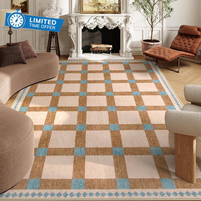 Lahome Checkered Dining Room Large Rugs 6x9 for Living Room Soft Bedroom Carpet
