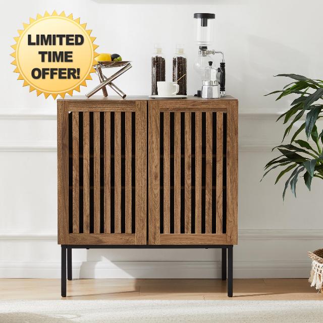 Grille Walnut Buffet Cabinet with Storage