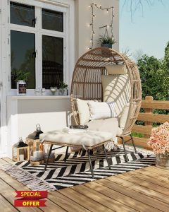 Wicker Egg Chair with Ottoman