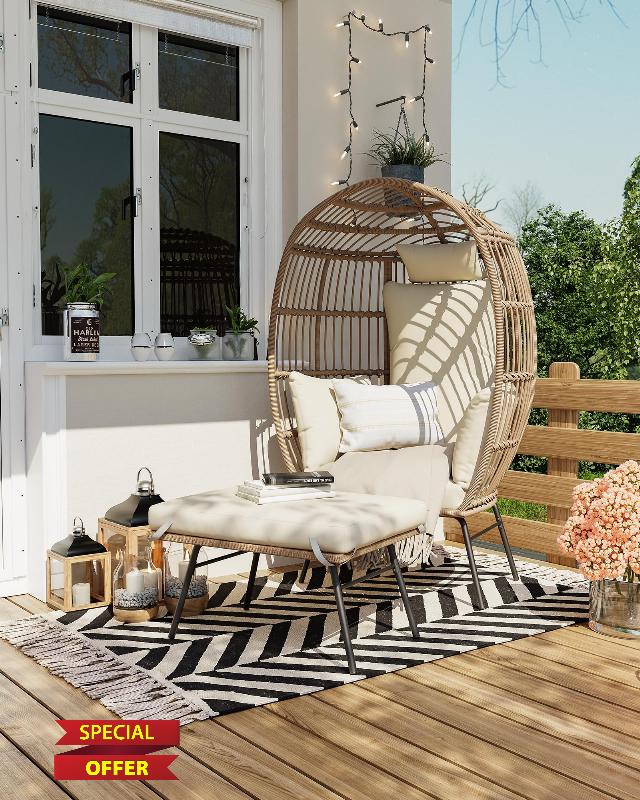 Wicker Egg Chair with Ottoman