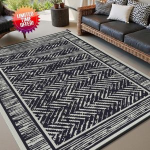 COCOER Outdoor Rug-9x12 ft Waterproof Patio Rug-Reversible Outdoor Carpet Plastic Straw Outside Rug-Camping Mat Indoor Outdoor Area Rug for RV Porch Balcony Black&Beige
