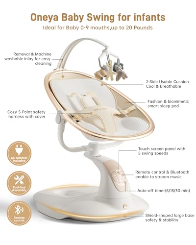 Electric Baby Swing with Sturdy Shield-Shaped Base
