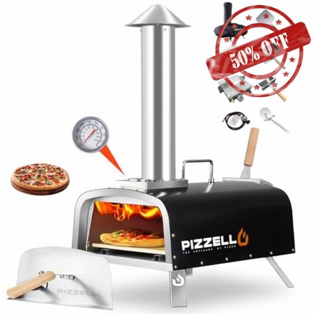 Propane Pizza Oven Outdoor 12" Multi-Fuel Wood and Gas Pizza Oven with Thermometer