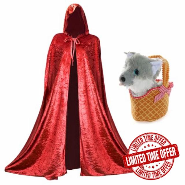 Ladies Red Riding Hood Accessory Set - Red Velour Cape