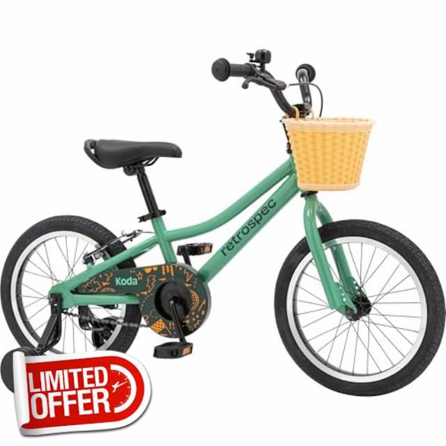 Retrospec Koda 16-Inch Kids Bike with Training Wheels & Safety Features - Adjustable Height Beginner Bicycle for Children 4-6 Years Old