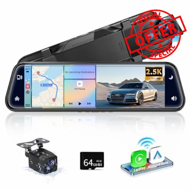10" 2.5K Mirror Dash Cam Backup Camera