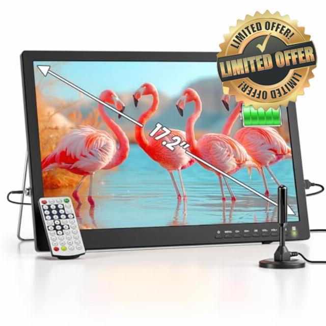 NORTHING 17.2" 1080P 12 Volt Portable TV with 7000mAH Built-in Battery