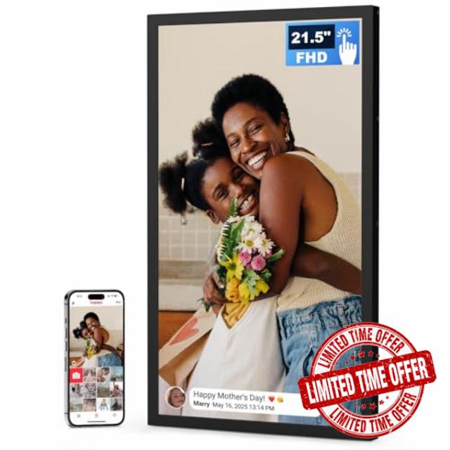 FRAMEO 21.5 Inch Large Digital Photo Frame with 1920x1080 FHD IPS Touchscreen