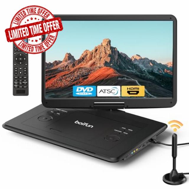 BOIFUN 17.5" Portable TV/DVD Player Combo with 15.6" Large HD Swivel Screen