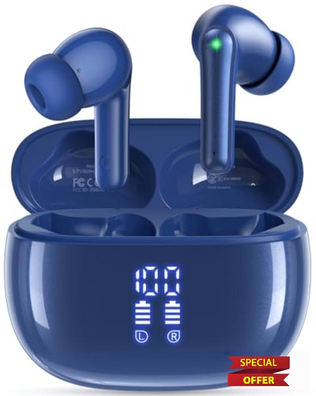 Ear Buds Wireless Earbuds - Bluetooth Headphones 40H Playtime LED Display Deep Bass Stereo in-Ear Earphones with IPX7 Waterproof for iPhone Android Phone Tablet Laptop