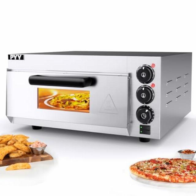 PYY Countertop Pizza Oven Electric Indoor Pizza Ovens Pizza Cooker 1800W Commercial Pizza Oven with Timer and Pizza Stone Silver