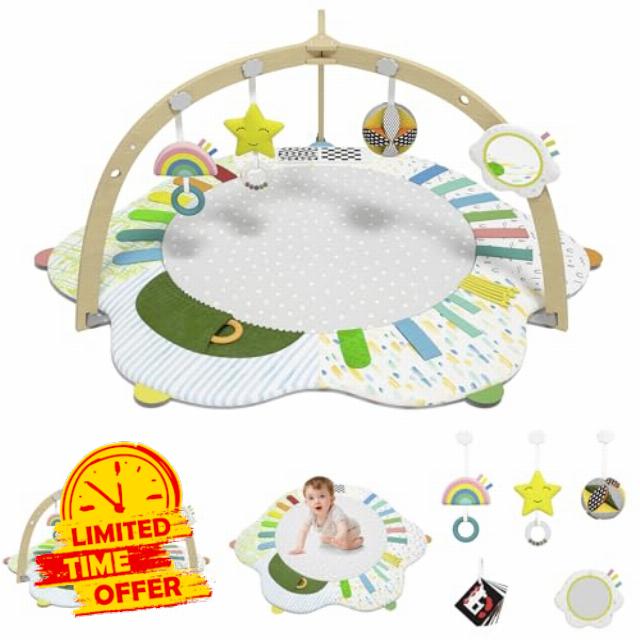 Baby Play Gym Activity Mat: with 5 Developmental Zones Tummy Time Mat with 5 Sensory Toys for Motor Skills Sensory Development - Baby Essentials Gift for Newborn Infants
