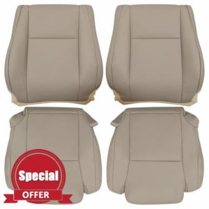 SecosAutoparts Driver & Passenger Bottom & Top Replacement Microfiber Leather Seat Covers #44 Sand Beige Tan Compatible with Toyota Tundra Sequoia Based SR5 Limited 2007 2008 2009 2010 2011 2012 2013