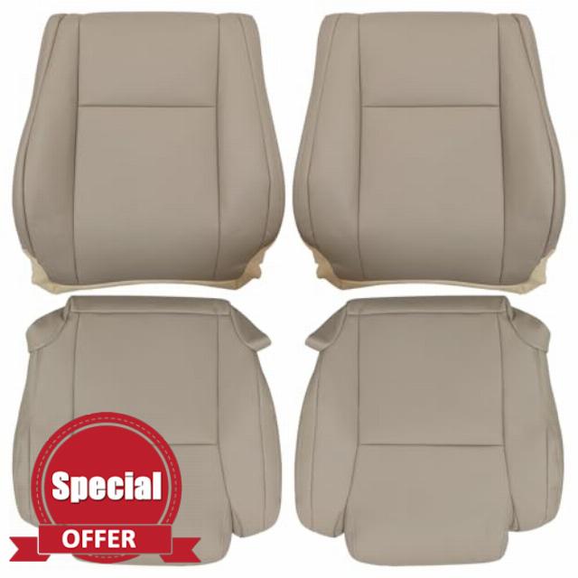 SecosAutoparts Driver & Passenger Bottom & Top Replacement Microfiber Leather Seat Covers #44 Sand Beige Tan Compatible with Toyota Tundra Sequoia Based SR5 Limited 2007 2008 2009 2010 2011 2012 2013