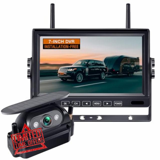 Wireless Backup Camera for RV Trailer: Solar Magnetic Easy Install 7-Inch 1080P Stable Signal HD Rear View Camera