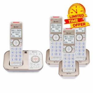 AT&T 4- Handset DECT 6.0 Bluetooth Expandable Cordless Phone for Home with Answering Machine