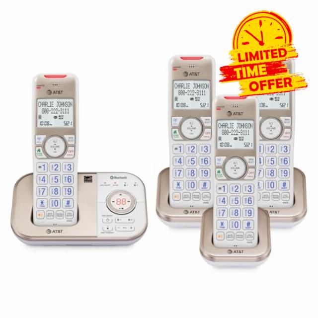 AT&T 4- Handset DECT 6.0 Bluetooth Expandable Cordless Phone for Home with Answering Machine