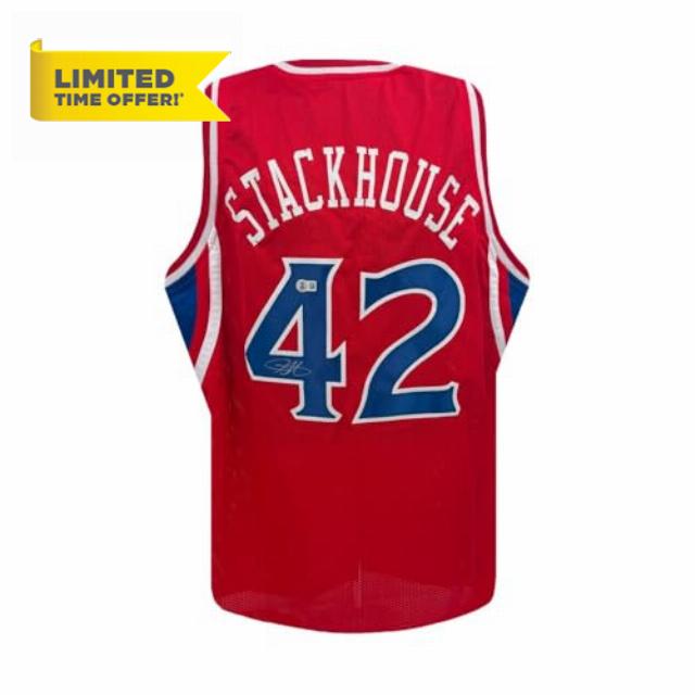 Jerry Stackhouse Autographed Philadelphia Custom Red Basketball Jersey - BAS