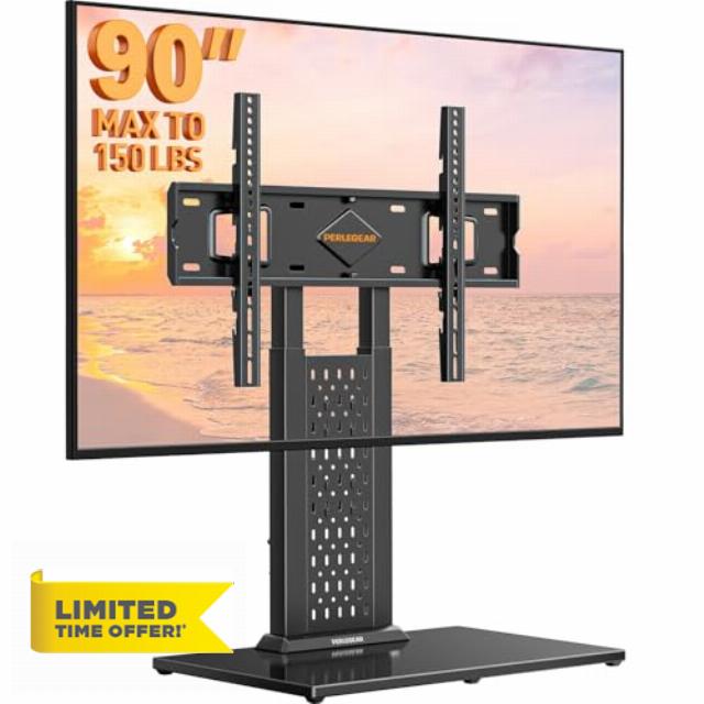 Perlegear Universal Swivel TV Stand with Pegboard Storage