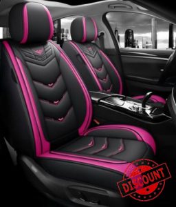 BGYFOU Fashion PU Breathable Leather car seat Cover 5-Seater Universal fit (Black-Rose red)