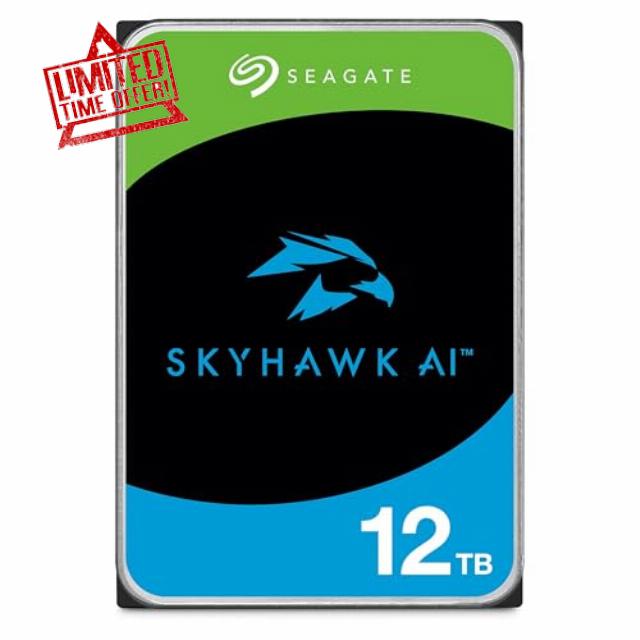 Seagate Skyhawk AI 12tb HDD 3.5 Inch SATA 6Gb/s 7200PRM 256MB Cache for NAS Internal Hard Drive for DVR NVR Security Camera System AI Application Optimization (Renewed)