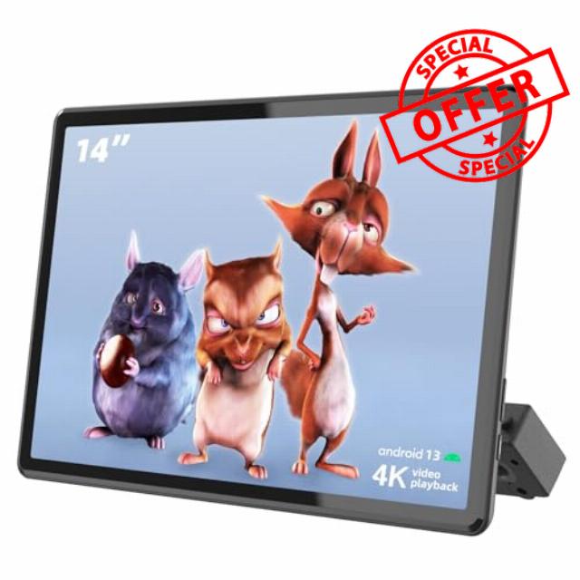 Kaskawise 14" 4K Android 13 Portable Car TV Headrest Monitor Tablet for Back Seat with 5G WiFi and Bluetooth