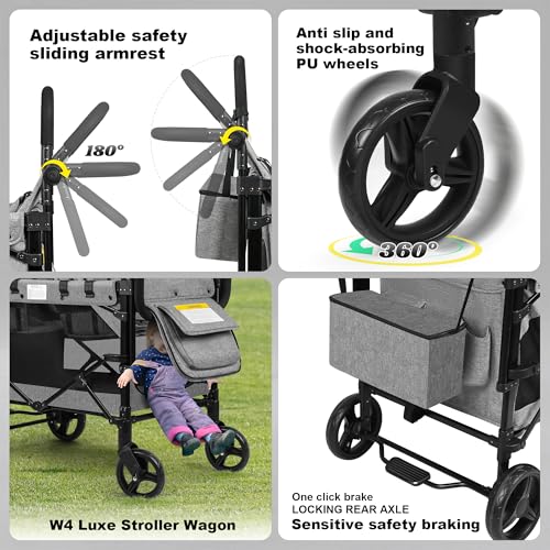 Collapsible W4 Stroller with Seats with 5-Point Harnesses
