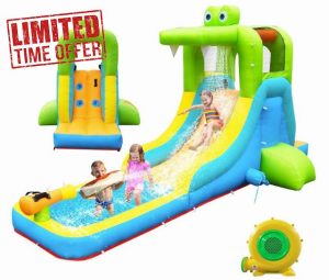 Inflatable Water Slide - Crocodile Theme Bounce House Water Park with Blower