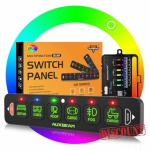Auxbeam 6 Gang Slim Switch Panel RGB AS-R60 Toggle Momentary Pulsed Dimmable Backlight Multifunction Switch Panel with Memory Function for 12-24V Truck Offroad Car Marine Waterproof 2 Years Warranty