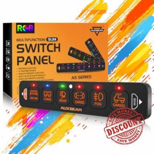 Auxbeam 6 Gang Slim Switch Panel RGB AS-R60 Automatic Dimmable Switch Panel with Toggle Momentary Pulsed LED Switch Pod Off Backlight 12-24V for Truck Offroad Car Boat Waterproof