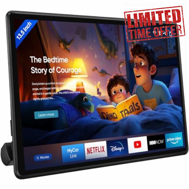 Car Headrest Monitor 13.5" 4K Android 13 | Headrest TV for Cars Back Seat | 4GB RAM+64GB ROM | Wireless Mirroring (AirPlay/Miracast) | 5G WiFi/Bluetooth/HDMI | OTA Updates