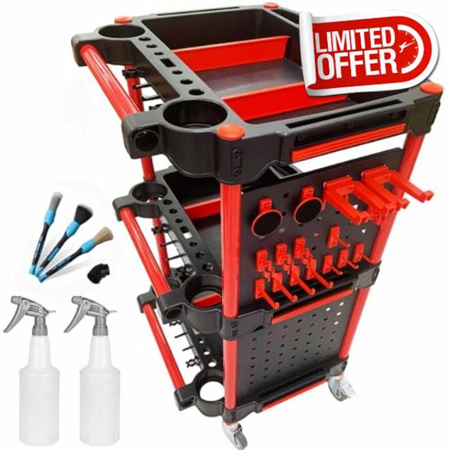 Car Detailing Cart – Auto Detailing Tool Cart with 2 Tool Hanging Board