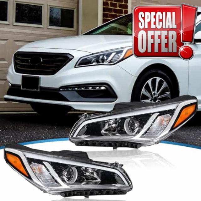 headlights with Halogen Bulbs Compatible with 2016 2017 Hyundai Sonata SE 92101-C2050