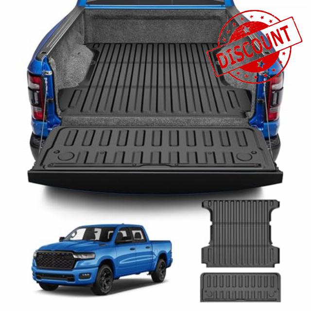 TTX LIGHTING Truck Bed Mat Compatible with 2019-2024 2025 Dodge Ram 1500/2500/3500 Crew Cab Accessories 5'7'' Vehicle Bed Mat Perfectly Flush All Weather Protection TPE Heavy Duty Pickup Bed Mat