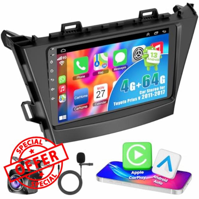 Android 13 Car Stereo for Toyota Prius V 2011-2017 with Wireless Apple Carplay & Android Auto